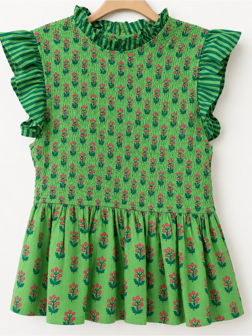 Printfresh High Priority Blouse Green Floral Smocked Cottagecore large organic